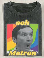 Mens Vintage Carry On Movie Graphic 230g Washed Tshirt  Kenneth Williams Ooh Matron Rainbow Design  Black Retro British Comedy Tee XL gray