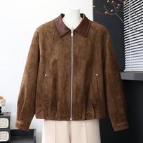 Yuzhaolin Women's Faux Suede Zip-Up Casual Jacket XL brown
