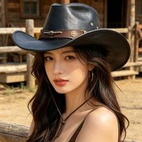 American leather western cowboy hat bull head rivet knight hat women's outdoor hat men's western Sichuan grassland Xinjiang photo brown