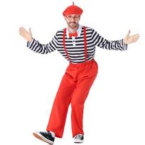 Unisex Clown Costume Adults Halloween Party Outfit Red Suspender Pants With Striped Long Sleeve Tee Small black