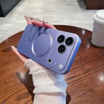 Magsafe magnetinis belaidžio įkrovimo dėklas IPhone 17 16 15 14 13 12 11 Pro Max 17Air 16e, silikoninis, stiklinis objektyvo apsauginis dangtelis iphone 7plus8plus violetinė