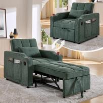 3-in-1 miegojimo kėdė su USB/Type-C prievadu, sofa-lova (190 cm) su nerūdijančio plieno gėrimų laikikliu, 3 lygių reguliuojamu atlošu, šoninėmis kišenėmis, žalia 190 x 85 x 86 cm žalia