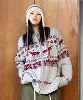 GLACK Gnt071 Kevin Nordic Pattern Knit Zip-Up (Gray) Gray/L black