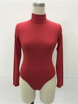 Sexy Choker Long Sleeve Jumpsuit Slim All-match Bottoming Shirt Shaperwear L raudona