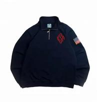 Y2K Retro Džemperio Rankovės Siuvinėjimas JAV Vėliava Stovintis Apykaklė Ketvirtadalio Užtrauktukas Puloveris Niche Gatvės Apranga Unisex Per dydžio Viršutiniai Drabužiai XL black