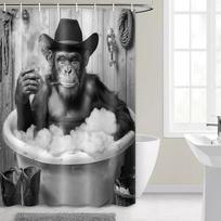 Funny Monkey Shower Curtain Black White Fun Western Cowboy Gorilla Bathtub Farmhouse Rustic Cool Animal Funky Chimpanzee W60H190(CM)-1 Pcs gray