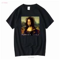 La Gioconda Mona Lisa Funny Monday Cute Ladies Crewneck T Shirt long or short sleeves vintage Washed designer clothes Stylish 4XL black