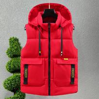 Didelio dydžio L-8XL Madingos žiemos šiltos liemenės vyrams Viršutiniai drabužiai su gobtuvu laisvalaikio stora berankove Parkas vyriška liemenė 3XL red