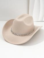 Men's and women's western cowboy hats, rhombus swords, rhinestones, accessories, hat accessories, top hats, engagement hats M（56-58cm） smėlis
