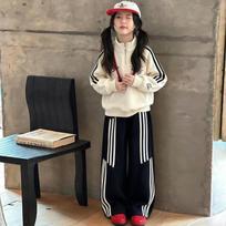 Girls' Striped Hoodie & Wide-Leg Pants Set - Spring/Autumn 2026 Collection 140 cm gray