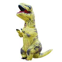 Stilingas ir patogus vaikų pripučiamas T-Rex dinozauro kostiumas visoms progoms geltona