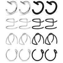 2-16Pcs Fake Lip Rings T Shaped Stainless Steel Gothic Clip On Non Piercing Nose Ring Double Cartilage Helix Ear Cuff For Women white