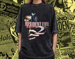 Vintage Washed Resident Evil 2 T-Shirt: Zombie Face Unisex Heavy Cotton Tee RE002 S brown