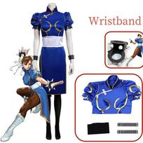 2024 Chun Li Cosplay Kostiumas Anime Žaidimo Cosplay Kostiumas Suknelė Apranga Moterims Moteriška Ponios Helovino Šventė Vaidmenų Žaidimo Drabužiai SF M-(Full set+wig) blue