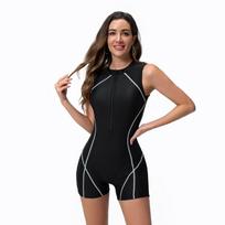 Women Conservative Zipper One Piece Swimsuit Flat Angle Sports Surfing Diving Wetsuit L juoda