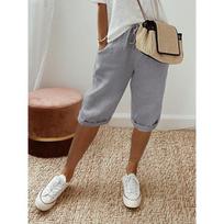 Pocket Elastic Casual Pants Women's Quarter Pants 3XL gray