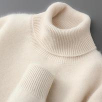 Vyriškas 100% grynos vilnos storas vienspalvis megztinis su aukšta apykakle, laisvas verslo atsitiktinio stiliaus megztukas. L (130/150cm) beige