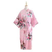 Moterims Skiautinio Rašto Chalatas Dirbtinio Šilko Japoniškas Kimono Atviras Dizainas Elegantiški Patogūs Namų Drabužiai one size rožinė
