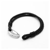Punk Retro Metal Lobster Buckle Bracelet for Men Handmade Braided Leather Wax Rope Unisex Gift Daily Party Zircon Accessories Resizable black