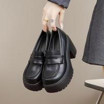 Platform British leather shoes New autumn Spice Girl platform uniform single shoes thick and high 40【foot length 25.0cm】 matinė juoda spalva