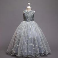 Girl S Embroidered Princess Evening Dress Long Gown For Pageant Performance 170cm pilka