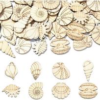 50pcs Unfinished Wooden Shell Shapes Blank Wood Slices Seashell Wooden Craft Embelishments for DIY Scrapbooking Home Decor 30-35mm beige