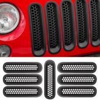 RT-TCZ Upgrade Version Clip-On Grille Front Mesh Grille Erts Compatible With Jeep Wrangler JK JKU 2007-2015 (Matte Black) red