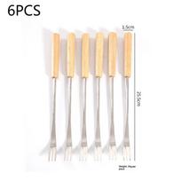 6 Piece Fondue Fork Grilling Set Muddler Reusable Fruit Forks Bbq Fork Dipping Wood + Stainless Steel For Cocktails Set