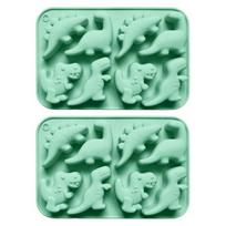 Dinozaurų silikoninė forma ledo kubelių padėklas lanksti fondanto šokolado saldainių forma sausainių tortų žvakių muilo forma lengvai išimama konditerijos DIY įrankiai 2pcs žalia