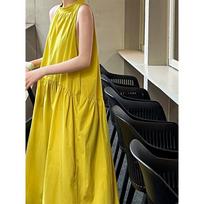 Relaxing and Lazy Sleeveless Halter Dress Summer Temperament Off-the-shoulder Suspender Dress L geltona