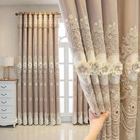 Namų dekoras Dvisluoksnės tamsios užuolaidos svetainei Europos reljefinės gėlės perlais išsiuvinėtos tiulio užuolaidos 2PC W420cm x L270cm