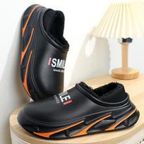 Fashion Winter Men's Slippers Warm Cotton Slides Wrap Heels Outdoor Snow Shoes New Men Women Bedroom Home Plush Slippers 36-37 black