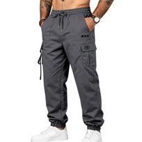 Men's Stretch Cargo Pants Tapered Leg, Multi-Pocket for Training, Casual, Commuting M gray