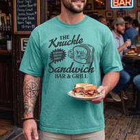 Knuckle Sandwich Bar Grill Retro Bread Mascot T-Shirt (Comfort Colors 1717) 150 blue