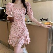 Summer women's sexy pleated beach skirt printed casual mid-length dress XXL