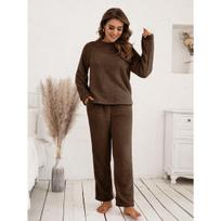 Moterų dvipusis pūkuotas vilnos 2 dalių komplektas Laisvas kasdienis džemperis Loungewear rinkinys Namų drabužiai XL kava