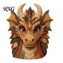 Creative Gift for Crafters Dragon Patchwork DIY Kit, Pattern Fabric Craft Family Night Activity Kit Sewing Project Adults, Handmade Home Decor Art Set B beige