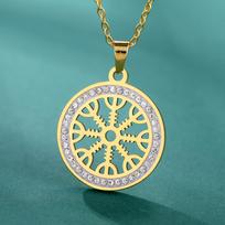 Dawapara Aegishjalmur Vegvisir Norse Necklace Helm of Awe Symbol Protection Amulet Stainless Steel Scandinavian Jewelry blue