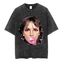 Britney Spears Gumos spalvos mokyklos mergaitės stiliaus vintažinio plovimo oversized marškinėliai, Uniseks Y2K pop princesės gerbėjo gatvės stiliaus marškinėliai, 100% medvilnės laisvalaikio trumpomis rankovėmis viršutinė dalis L black