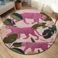 Roses and tigers, leopards Round Area Rug,Carpet Rug for Living Room Bedroom Sofa Playroom Decor,Non-slip Floor Mat 80cmx80cm pink