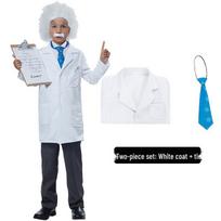 Vaikų Einšteino mokslininko kostiumas - Baltas laboratorinis chalatas Helovinui ar scenos pasirodymui 110 cm white