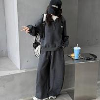 Girls' Faux Two-Piece Hoodie & Wide-Leg Pants Set – Korean Style for Autumn/Winter 2026 120-170 cm / Order in multiples of 6 black