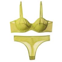 Candy Color apatinio trikotažo rinkinys moterims Vasaros itin plonas Push Up liemenėlės rinkinys Prancūziškas seksualus bralette nėrinių audinio kvėpuojantis liemenėlių dirželių rinkinys S žalia
