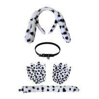 Dalmatian Puppy Costume Set Ears Tail Gloves,Bells Choker Animal Fancy Costume Kit Accessories for Halloween Cosplay 1 white