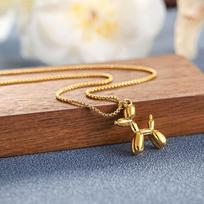Necklace Balloon Dog Pendant Jewelry Light Luxury Style Titanium Steel Necklace Women 60CM beige
