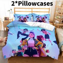 Kpop Demon Hunters Bedding Set Threepiece With Soft Microfiber For Teenagers Rooms Sky Blue Pillowcases,50x75cm