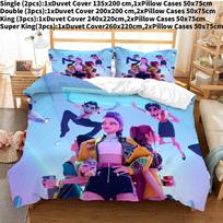 Kpop Demon Hunters Bedding Set Threepiece With Soft Microfiber For Teenagers Rooms Sky Blue,Single(135x200cm)