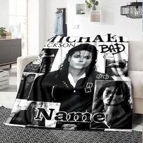 Custom Name Michael Jackson Bad Album Artwork flannel Blanket for Super Soft Cute Comfort Blanket for Travel Bedding Couch Sofa Blanket 80cmx120cm gray