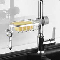 Kitchen Drain Rack Faucet Mounted Rag Shelf Sink Storage Rack Sponge Holder Sink Organizer Easy to Install Detachable 1 sidabras