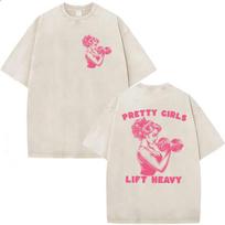 Funny Pretty Girls Lift Heavy Women Gym Vintage Washed T Shirts Men Women's Harajuku Fashion Oversized Cotton T-shirts Gym Tops 3XL